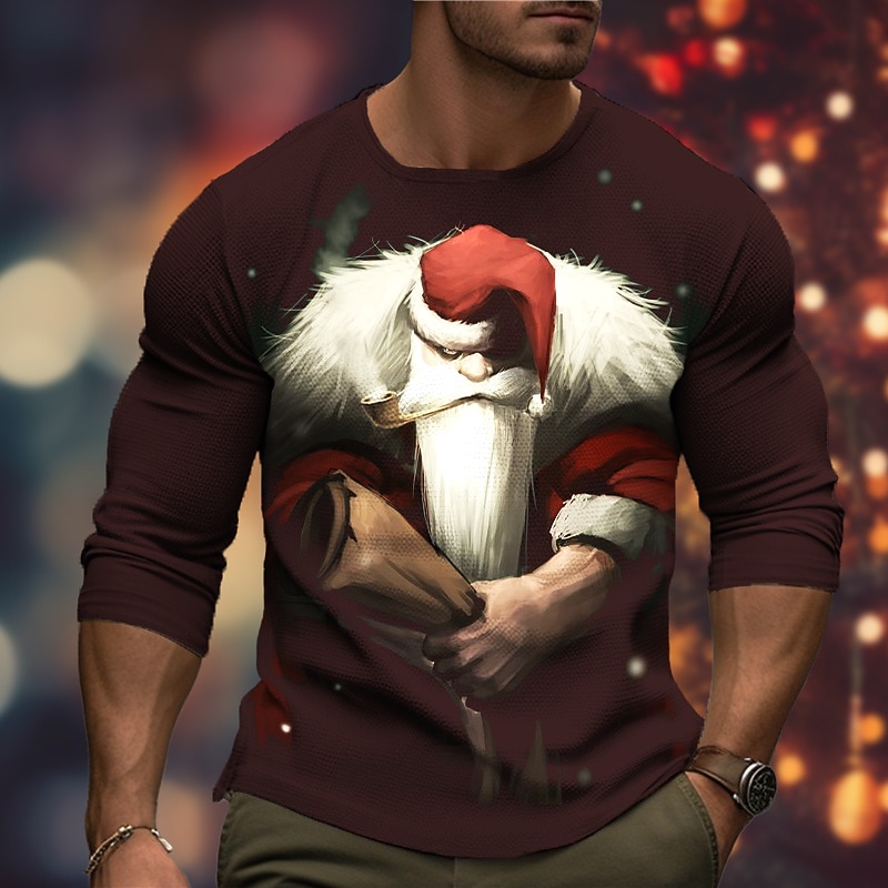 Christmas Men's Santa Claus 3D T-shirts Graphic Santa Claus Fashion Designer Casual 3D Print Tee Sports Outdoor Holiday Going out Black Red Burgundy Long Sleeve Crew Neck Spring &  Fall Clothing4