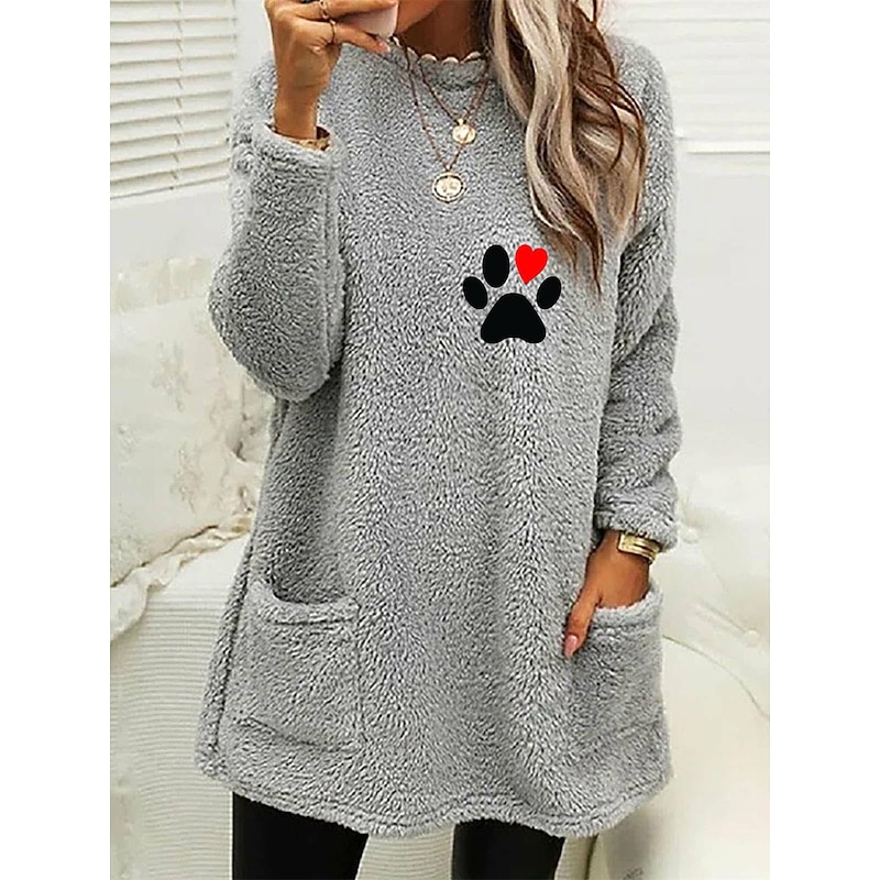 Women's Loungewear Top Casual Comfort Cartoon Pocket Pullover Home Bed Long Sleeve Crew Neck Black White Pink Army Green Gray Fall Winter4