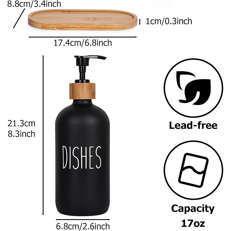 Soap Dispenser Set with Tray by Brighter Barns for Bathroom/Kitchen Hand and Dish Soap Dispenser for Bathroom Kitchen Sink Bamboo- Farmhouse Soap Dispenser(500ml*2)2