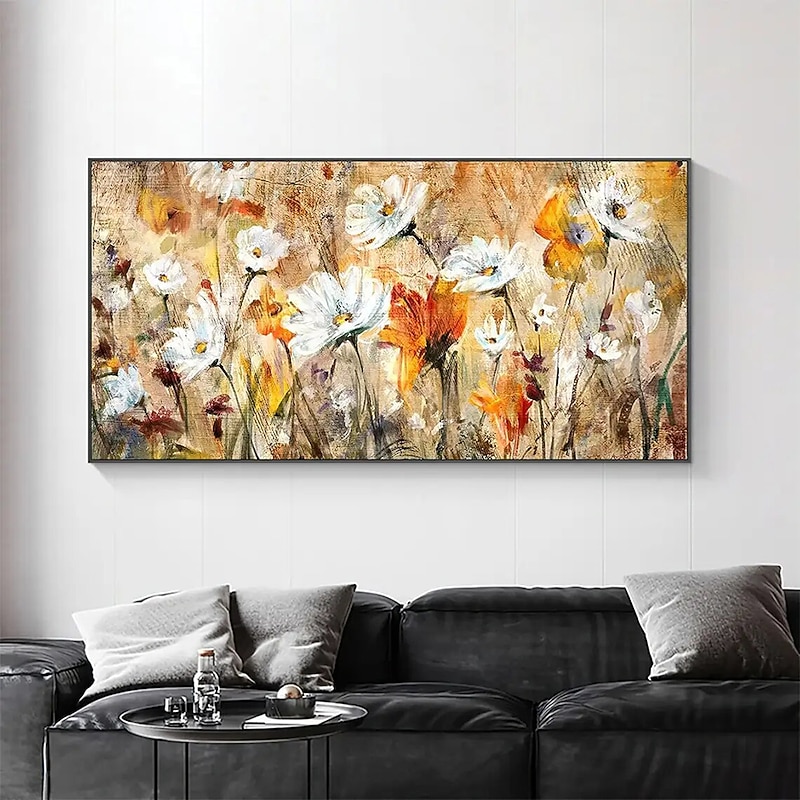 Handmade Hand Painted Wall Art White Flower Landscape Oil Painting on Canvas Large Abstract Modern Boho Floral Painting Home Decoration Decor Rolled Canvas No Frame Unstretched2
