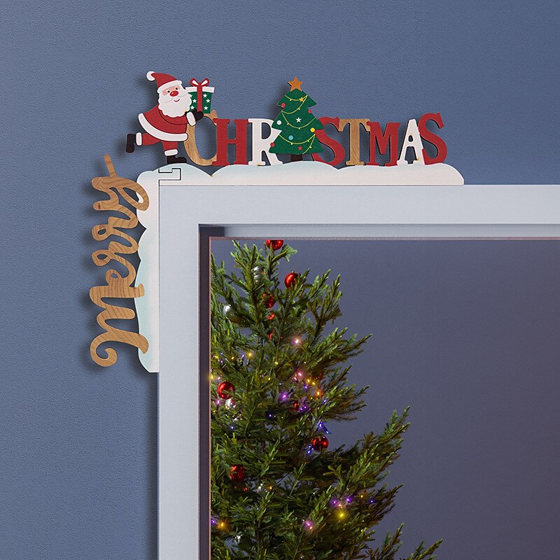 Christmas Wooden Corner Door Frame Ornament,Christmas Decoration For Door Frame, Reindeer Santa Claus Door Frame Decoration, Xmas Christmas Supplies3