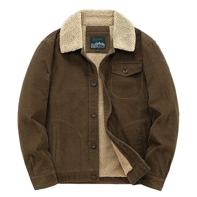 Men's Winter Jacket Corduroy Jacket Winter Coat Sherpa Dailywear Casual Windproof Warm Classic Style Fall Winter Solid Color Vintage Retro Regular khaki Army Green Coffee Grey Jacket
