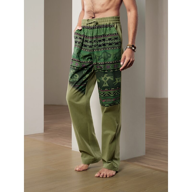 Men's Color Block Cow Graphic Prints Linen Pants Trousers Baggy Pants Mid Waist Streetwear Hawaiian Designer Casual Daily Holiday Drawstring Elastic Waist 3D Print Autumn / Fall Spring & Summer 3D3