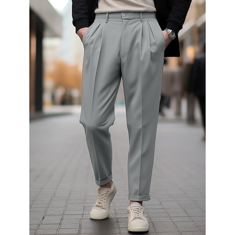 Men's Graduation Dress Pants Trousers Pleated Pants Suit Pants Pocket Plain Comfort Breathable Outdoor Daily Going out Fashion Casual Black Brown4