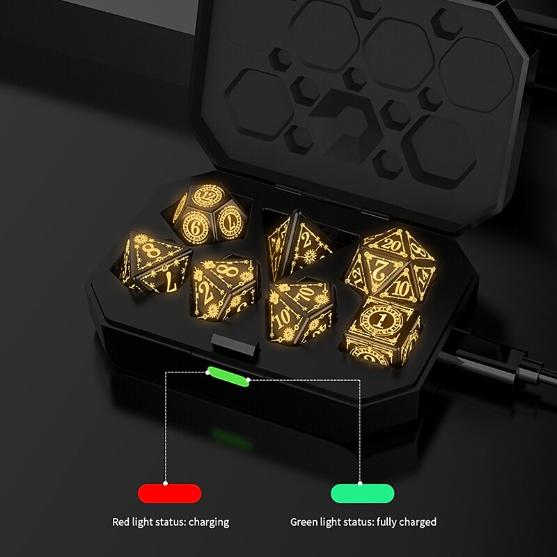 Led Luminous Dnd Dice Dragon And Dungeon Seven Piece Set Warm Breathing Light3