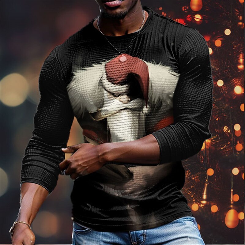 Christmas Men's Santa Claus 3D T-shirts Graphic Santa Claus Designer Retro Vintage Casual 3D Print Tee Waffle Sports Outdoor Holiday Going out Black Dark Gray Long Sleeve Crew Neck Spring2