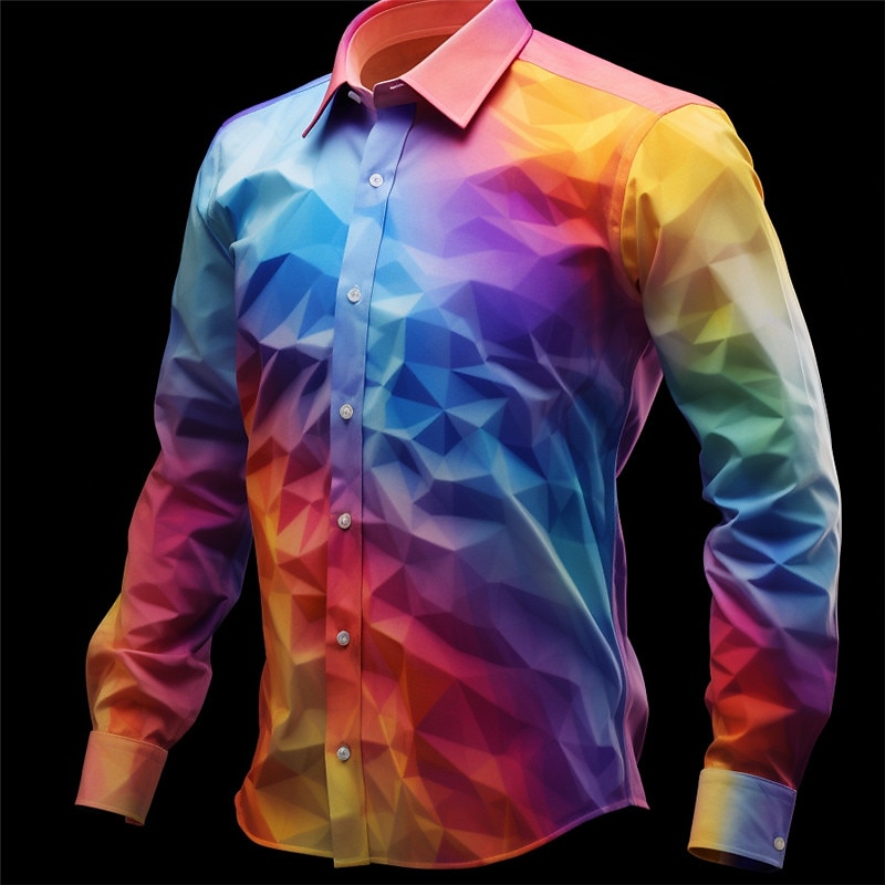 Men's Rainbow Colorful Gradual Shirt Button Up Shirt Long Sleeve Casual Outdoor Street Casual Daily Fall & Winter Turndown Buttons Print Purple Orange