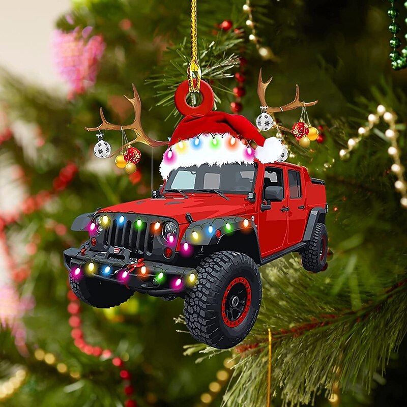 Christmas Tree Hanging Truck 2D Acrylic Decoration Flat Pendant Christmas Excavator Decoration Pendant Vintage Farmhouse Decoration3