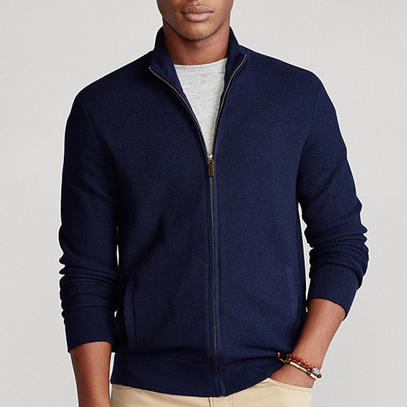 Men's Cardigan Sweater Zip Sweater Knitted Cardigan Ribbed Knit Regular Pocket Knitted Plain Stand Collar Warm Ups Modern Contemporary Daily Wear Going out Clothing Apparel Winter Dark Blue Gray S M L3