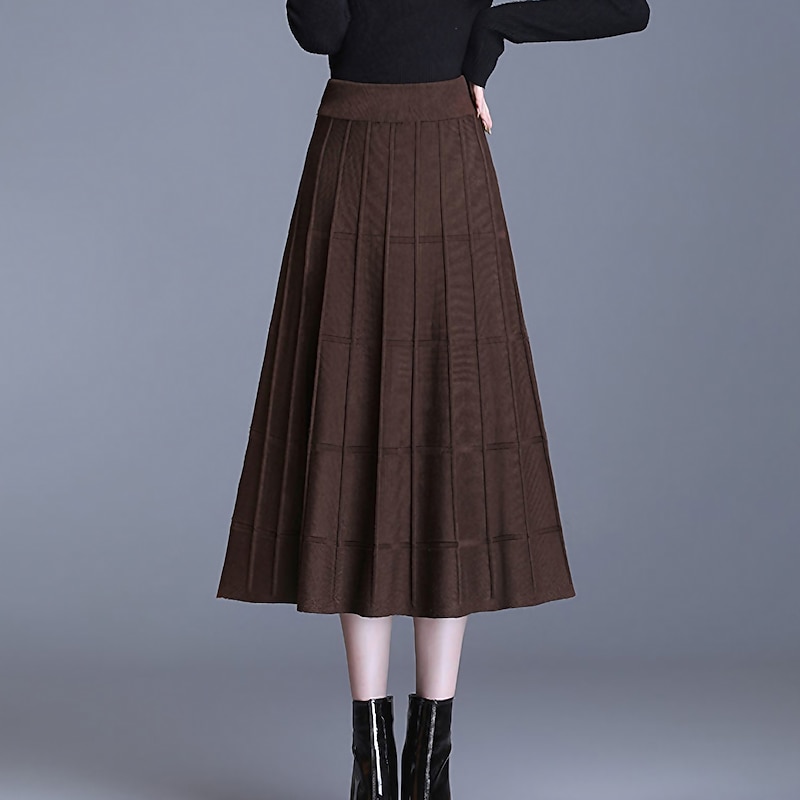 Women's Skirt Long Skirt Midi High Waist Skirts Ruched Solid Colored Street Daily Spring & Summer Elegant Fashion Casual Black Coffee - Main Image