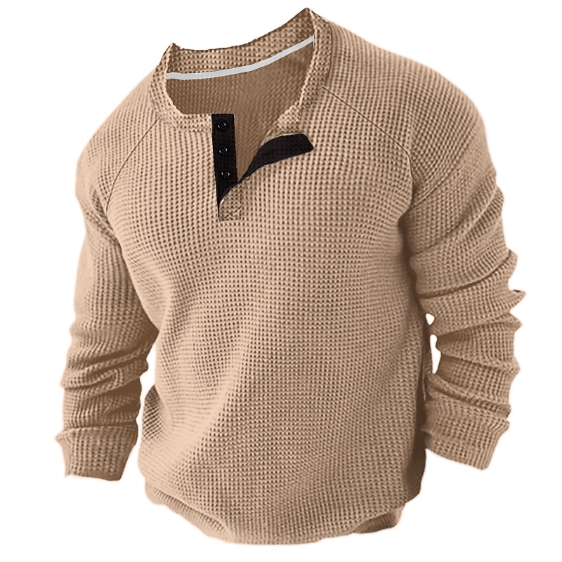 Men's Waffle Henley Shirt Henley Shirt Tee Long Sleeve Shirt Plain Henley Sports WorkWear Long Sleeve Button-Down Clothing Apparel Fashion Streetwear Casual2