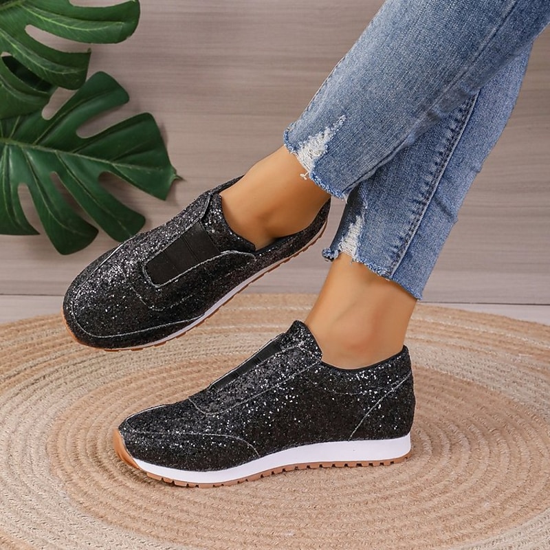 Women's Gold Glitter Slip-On Sneakers – Sparkly Casual Walking Shoes for Fashion & Everyday Wear4
