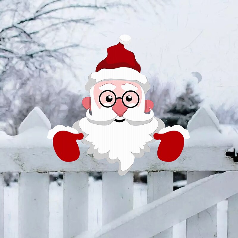 1PC Christmas Garden Courtyard Decoration Santa Claus Elk Fence Peeping Decoration Outdoor Christmas Decorations4