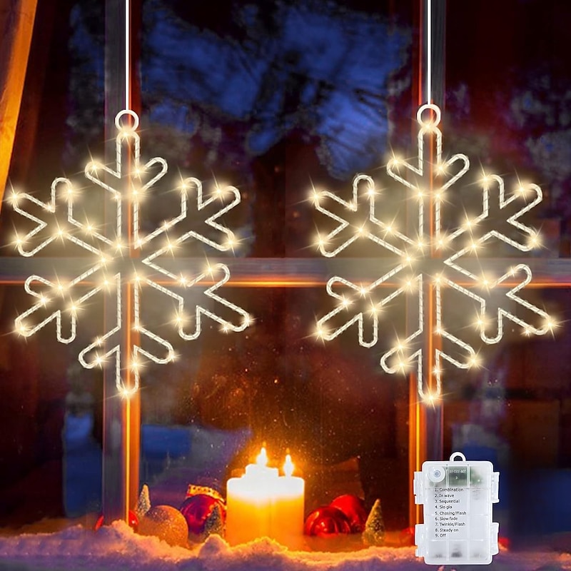 Christmas Snowflake Window Light Decoration 36 LED Timer 8 Modes Waterproof Battery Powered Christmas Lights Decoration Outdoor Indoor Porch Wall Door Christmas Holidays