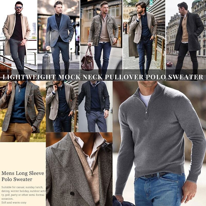 Men's Sweater Pullover Sweater Jumper Dress Sweater Knit Sweater Jumper Ribbed Knit Regular Half Zip Slim Fit Plain Stand Collar Basic Modern Contemporary Work Daily Wear Clothing Apparel Winter3