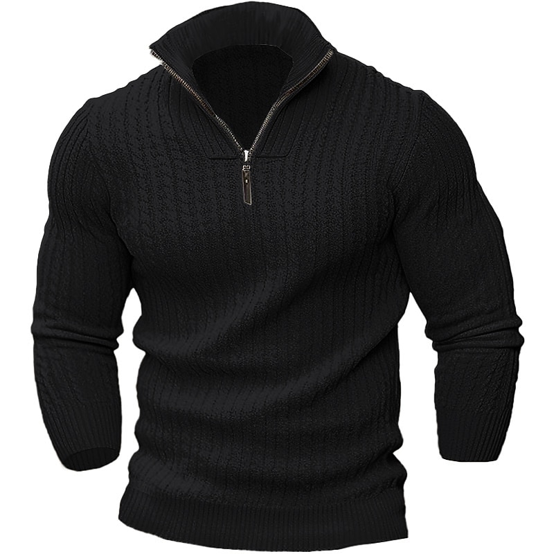 Men's Pullover Sweater Jumper Quarter Zip Sweaters Knit Top Quarter Zip Pullover Sweater Ribbed Knit Regular Knitted Quarter Zip Plain Quarter Zip Keep Warm Modern Contemporary Daily Wear Going out3