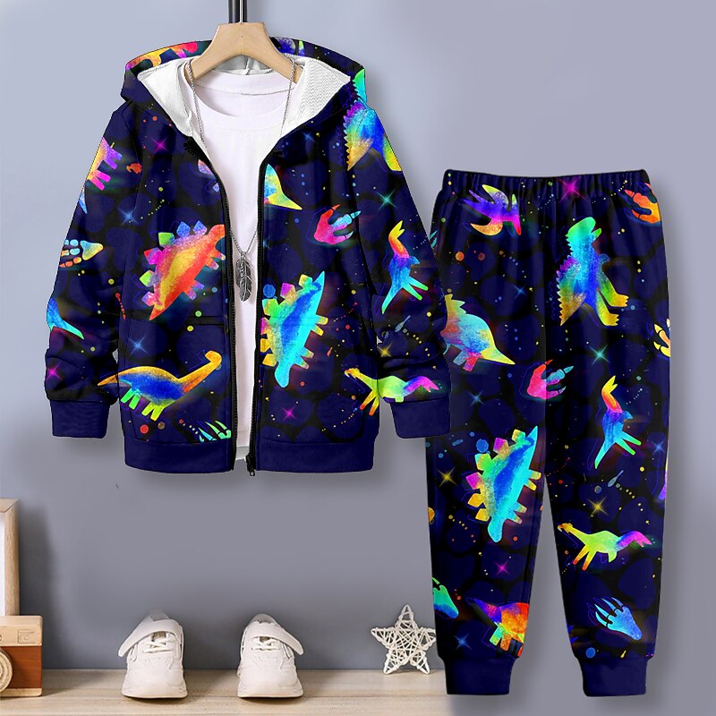 Boys 3D Dinosaur Hoodie & Pants Set Long Sleeve 3D Printing Fall Winter Active Fashion Cool Polyester Kids 3-12 Years Outdoor Street Vacation Regular Fit3