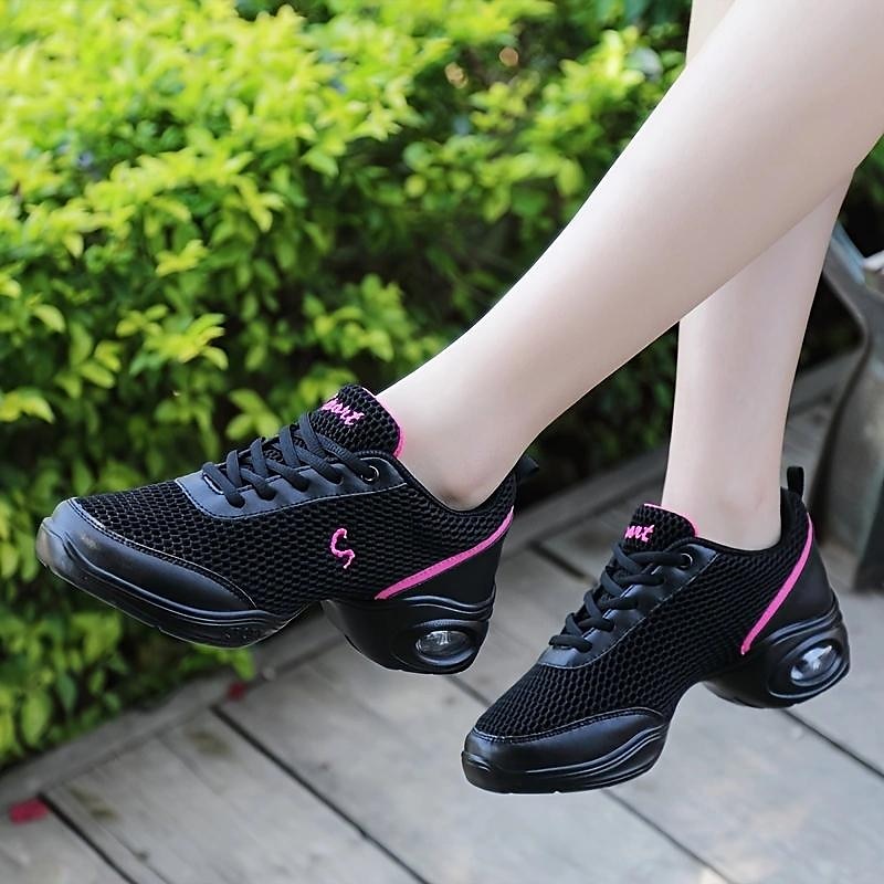 Black Women's Dance Sneakers with Pink Accents, Split Sole, and Air Cushion Soles - Best for Zumba and Hip-Hop2