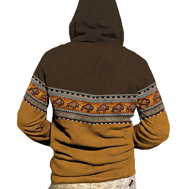 Men's Animal Color Block Graphic Prints Hoodie Hoodies Sweatshirt Designer Thin fleece Long Sleeve Hooded Casual Daily Holiday Brown Brown 2 Zipper Print Winter Designer3