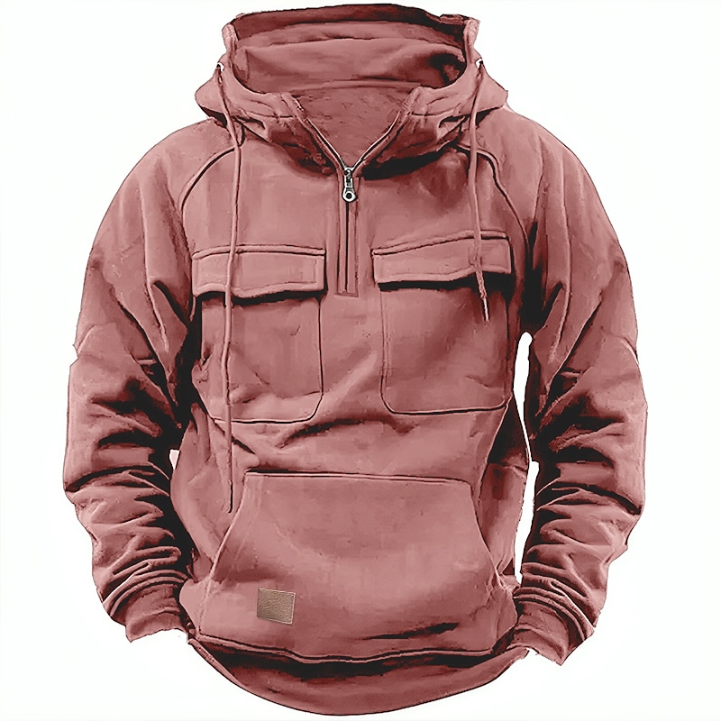 Men's Hoodie Quarter Zip Hoodie Tactical Hoodie Tactical Wine Red Black Wine Army Green Navy Blue Hooded Plain Tactical Sports & Outdoor Daily Cotton Polyester Streetwear Cool Casual Spring &  Fall4