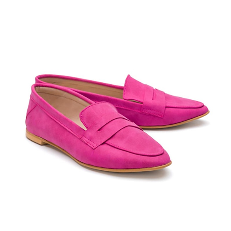 Women's Hot Pink Faux Suede Loafers - Comfortable Casual Slip-On Flats for Everyday Wear3