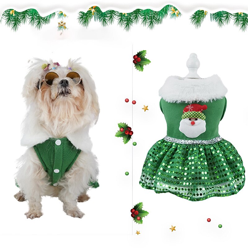 Dog Christmas Outfit Christmas Elk Creative Warm Sequin Dress Personalized Princess Dress Mesh Elegant And Innovative2
