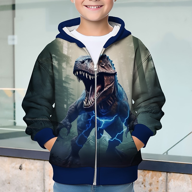 Boys 3D Dinosaur Hoodie Coat Outerwear Long Sleeve 3D Print Fall Winter Fashion Streetwear Cool Kids 3-12 Years Outdoor Casual Daily Regular Fit2