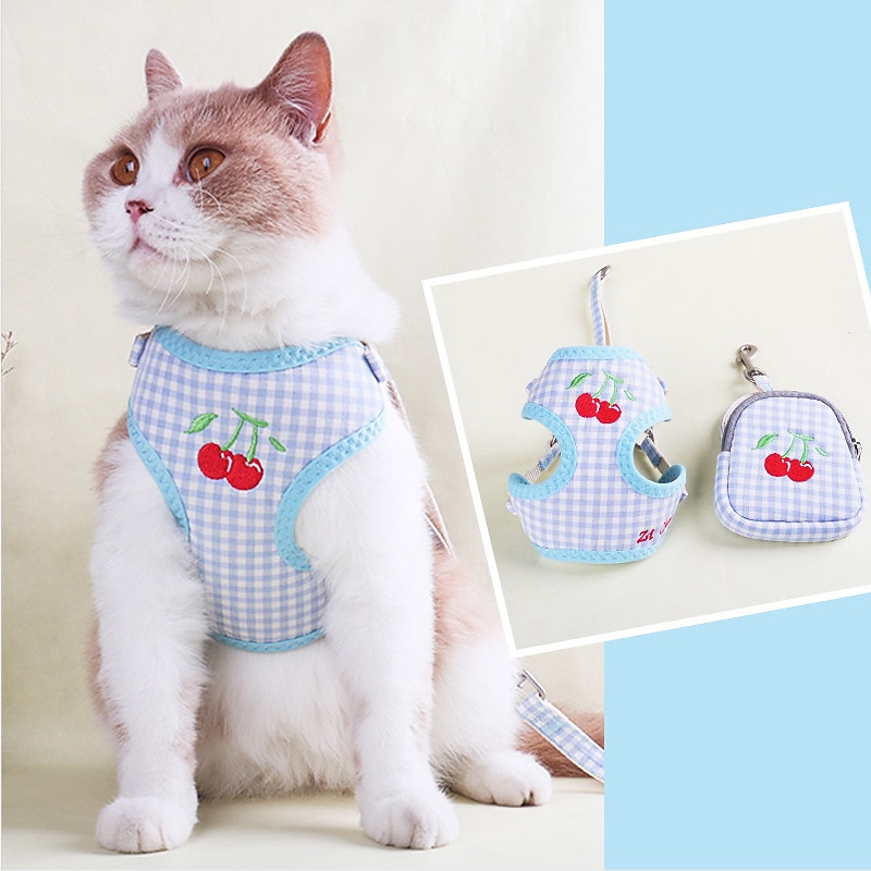 Cat Traction Rope To Prevent Slipping Out And Walk The Cat Outdoors Summer Vest Style Fruit Embroidery Small And Medium-sized Dog Chest Strap4