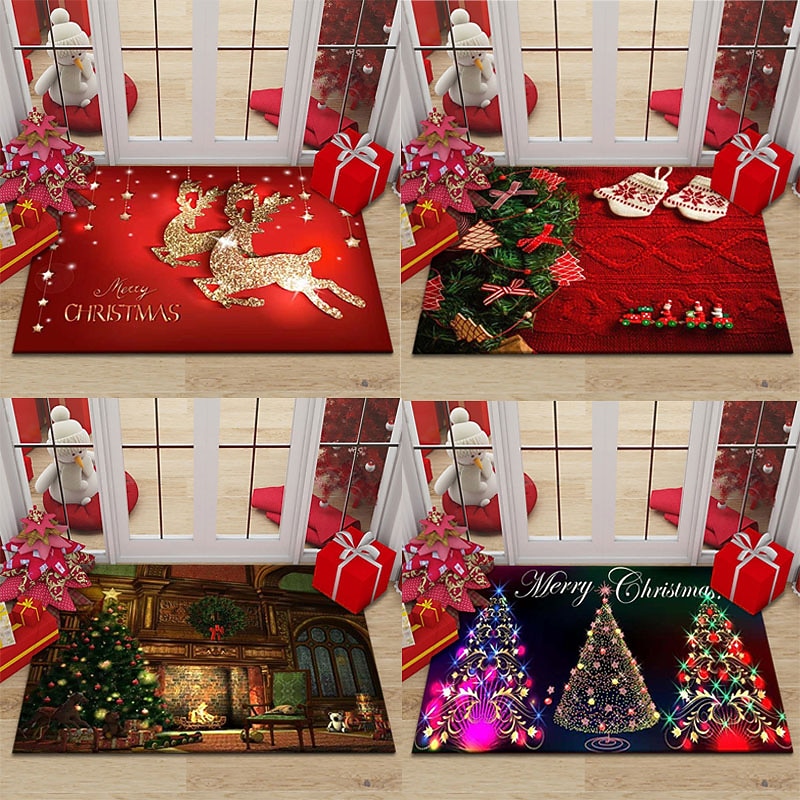 Christmas Decor Christmas Doormats Floor Mats, Anti-Slip Christmas Welcome Floor Mats Christmas Tree Front Doormat For Indoor Outdoor Home Garden
