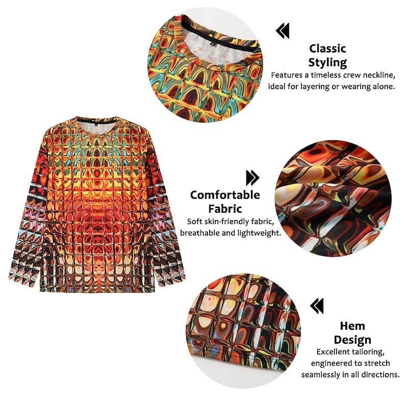 Men's Graphic Gradient Metallic Shirt T Shirt Long Sleeve T shirt 3D Print Crew Neck Shirt Vintage Fashion Designer Outdoor Daily Sports 1 2 3 Spring &  Fall Clothing Apparel S M L XL 2XL 3XL 4XL2