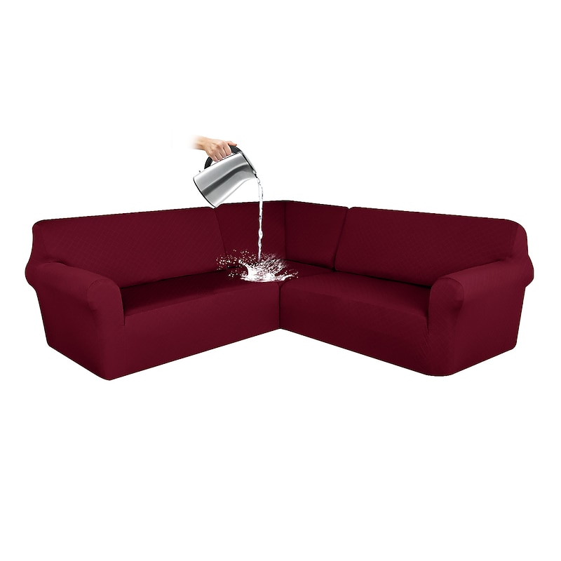 Water Resistant Corner Burgundy Sectional Couch Covers L Shape Sofa Cover Stretch Jacquard Soft Thick U Shaped Slipcovers Set Living Room Universal Non Slip Pet Dog Furniture Protector2