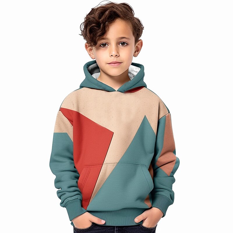 Boys 3D Geometric Hoodie Pullover Long Sleeve 3D Print Fall Winter Fashion Streetwear Cool Kids 3-12 Years Outdoor Casual Daily Regular Fit