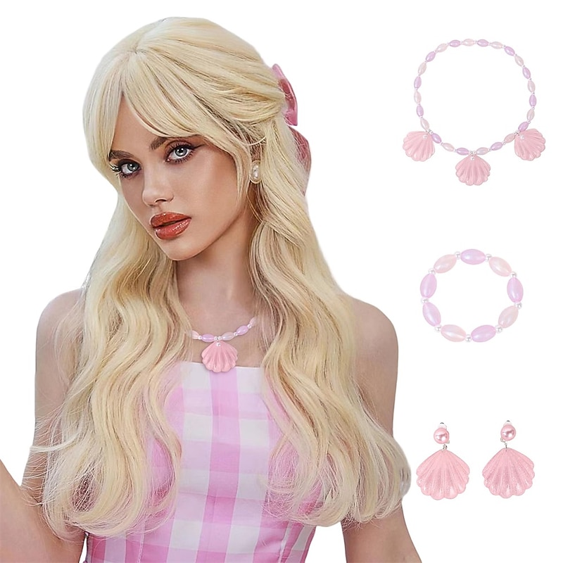 Blonde Wigs for Women Blond Barbe Wig Long Hair Wig with Bangs Natural Cute Synthetic Long Body Wave Wigs for Party (Only Wigs) Halloween Wigs3