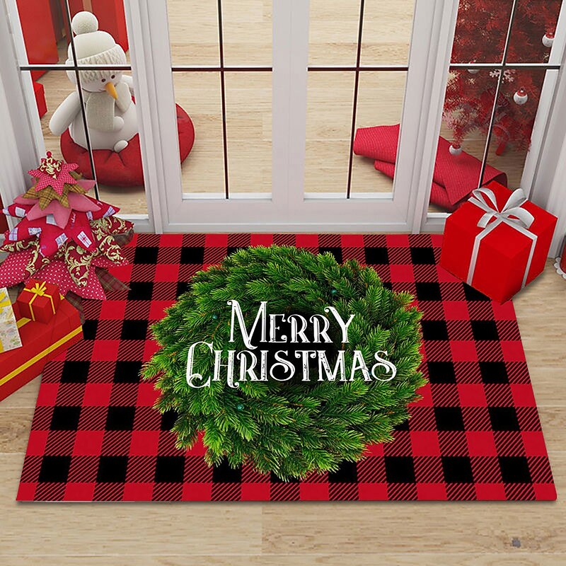 Christmas Decorations Door Mat Gnomes Flannel Door Mat Bedroom Bathroom Kitchen Anti-Skid Mat Dustproof Living Room Entrance Carpet2
