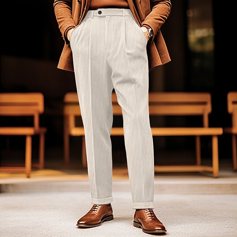 Men's Graduation Dress Pants Corduroy Pants Trousers Casual Pants Front Pocket Straight Leg Plain Comfort Wearable Business Daily Holiday Fashion Chic & Modern White Brown