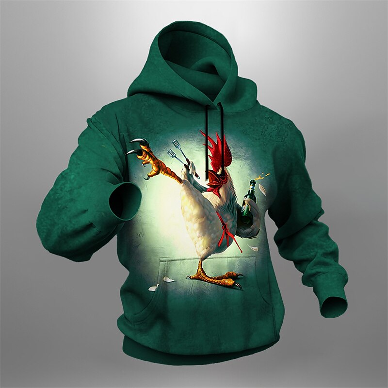 Men's Graphic Rooster Hoodie Hoodies Sweatshirt Fashion Daily Long Sleeve Hooded Vacation Sports Outdoor Holiday Black Red Print Front Pocket Spring &  Fall Designer