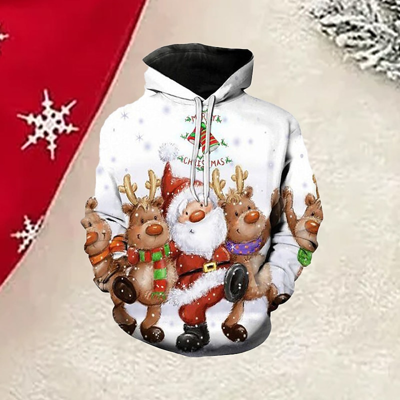 Christmas Men's Santa Claus 3D Hoodies Pullover Green Blue Royal Blue Red White Hooded Santa Claus Graphic Prints Print  Daily Sports 3D Print Basic