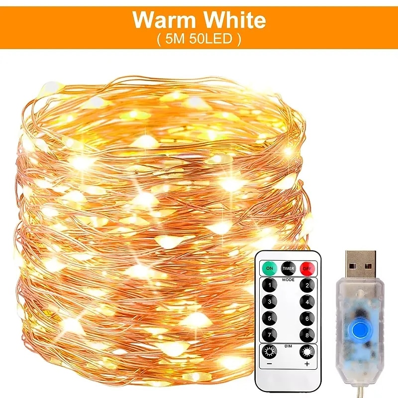 Twinkle Star 100LEDs Copper Wire Light Strings Garden Fairy Light Strings With 8 Lighting Modes USB Powered with Remote Control for Wedding Party Home Christmas Decorations2