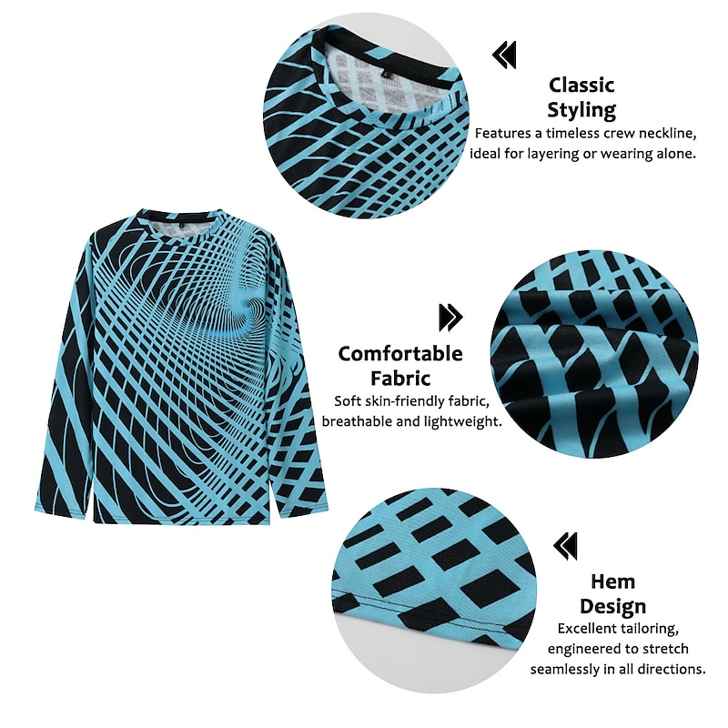 Men's Optical Illusion Graphic Prints T Shirt Long Sleeve T shirt 3D Print Crew Neck Shirt Sports Designer Basic Outdoor Street Daily A B C Spring &  Fall Clothing Apparel S M L XL XXL 3XL 4XL2
