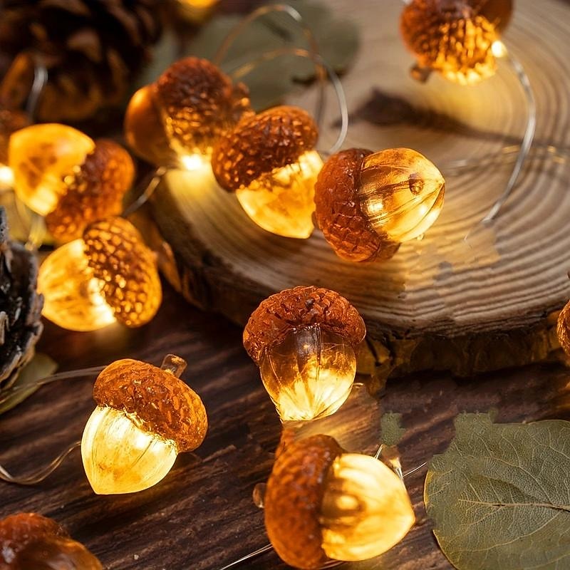 Thanksgiving Decorations Acorn Lights String, Fairy String Lights Battery Operated, Fall Lights for Home Autumn Garland Bedroom Christmas Tree Halloween Party Decor