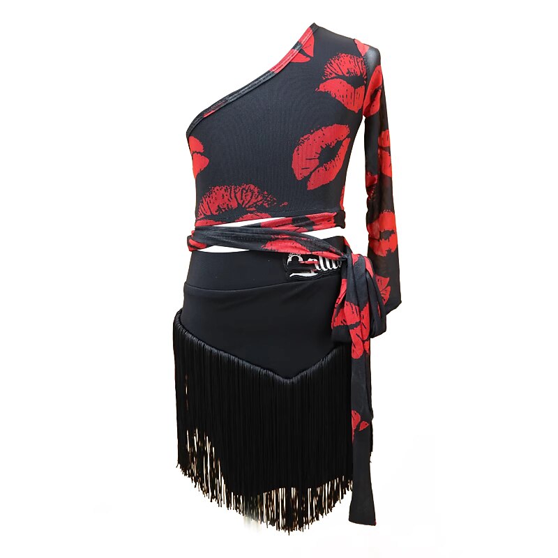 Latin Dance Kids' Dancewear Latin Salsa Dance Skirts Tassel Girls' Performance Daily Wear Long Sleeve Natural Chinlon4