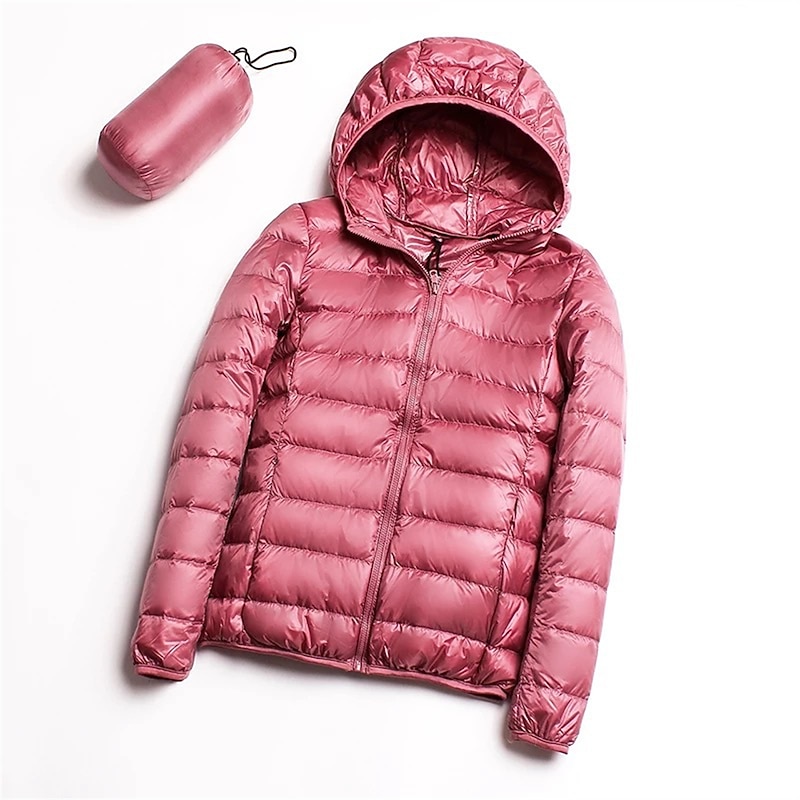 Women's Parka Warm Breathable Zipper Pocket Modern Outdoor Casual Minimalism Plain Street Daily Going out Walking Zipper Hoodie Regular Fit Long Sleeve Outerwear Navy Black Pink Fall Winter