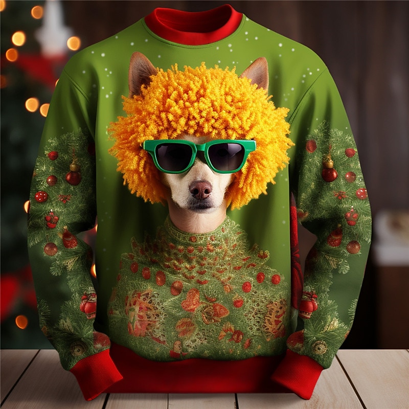 Men's Graphic Dog Merry Christmas Sweatshirts Sweatshirt Golf Pullover Sweatshirt Long Sleeve Sweatshirt Crew Neck Fashion Daily Casual 3D Print Vacation Holiday Going out Print Spring &  Fall3