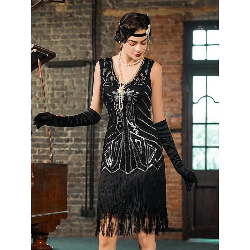 Retro Vintage Roaring 20s 1920s Flapper Dress Outfits Waistcoat The Great Gatsby Gentleman Sequins Tassel Fringe Fancy Dress Men's Women's New Year Masquerade Party Prom Adults' Costume Homecoming2