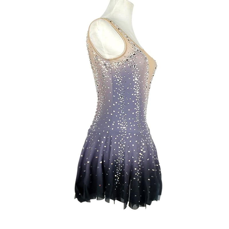 Figure Skating Dress Women's Girls' Ice Skating Dress Grey Stretchy Training Competition Skating Wear Thermal Warm Crystal / Rhinestone Sleeveless Ice Skating Figure Skating3