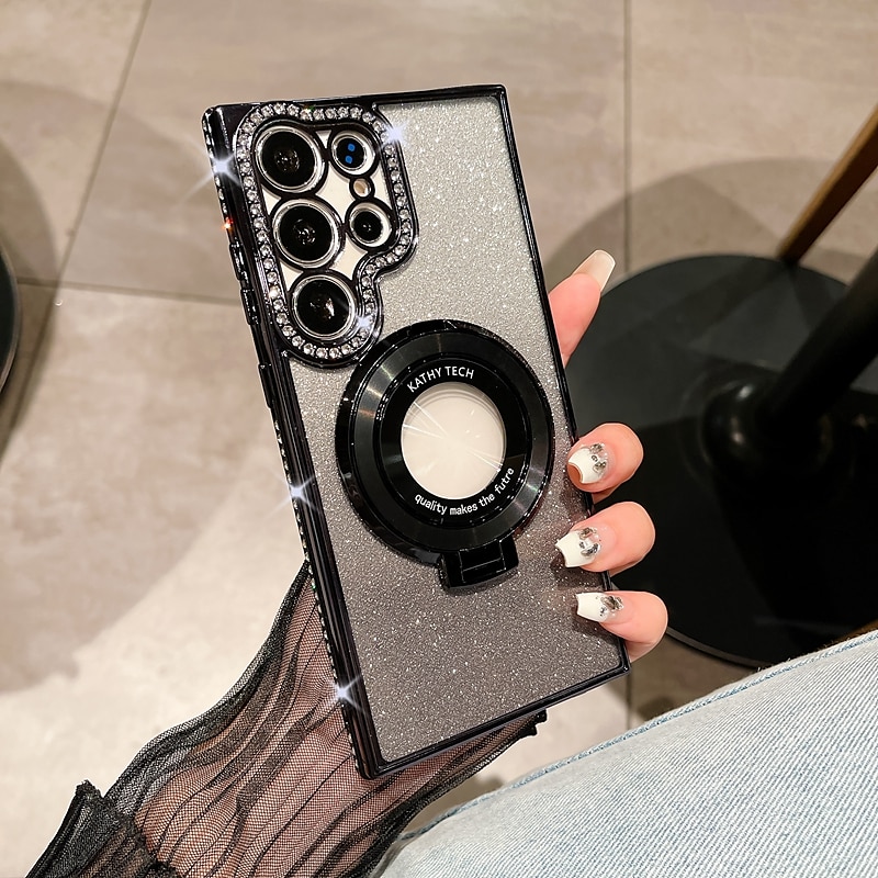 Phone Case For Samsung Galaxy S25 S24 S23 Ultra Plus S22 Plus  Ultra Back Cover Magnetic Adsorption with Stand Holder Support Wireless Charging Bling Glitter Shiny TPU2