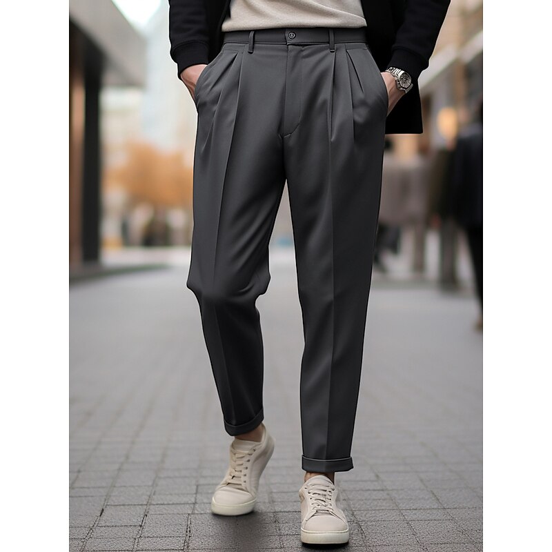 Men's Graduation Dress Pants Trousers Pleated Pants Suit Pants Pocket Plain Comfort Breathable Outdoor Daily Going out Fashion Casual Black Brown3