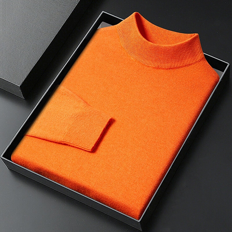 Men's Turtleneck Sweater Pullover Sweater Jumper Jumper Ribbed Knit Regular Tops Knitted Plain Mock Neck Keep Warm Modern Contemporary Daily Wear Going out Clothing Apparel Fall Winter Black White S2