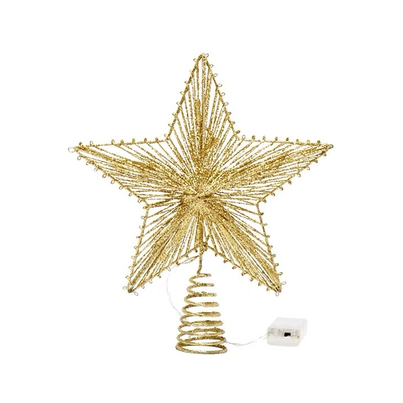 Wrought Iron Pentagram for Christmas Tree Decoration Cotton Thread Powdered Tree Top LED Light-Emitting Xmas Tree Decoration Tree Top Star4