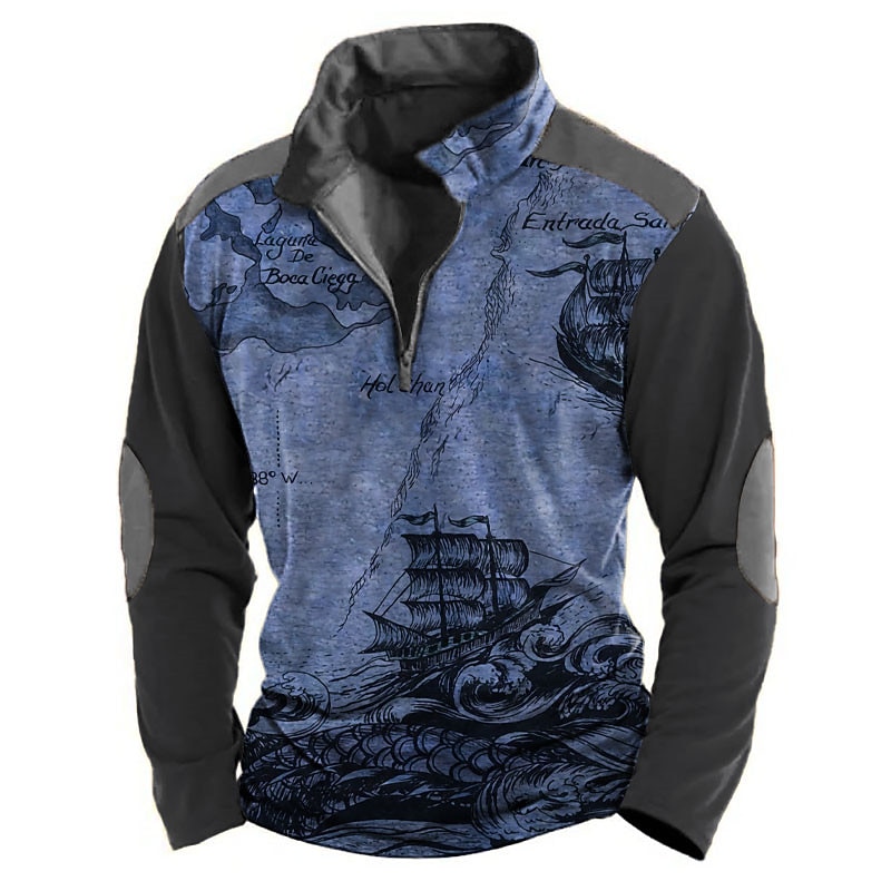 Men's Nautical Sweatshirts Quarter Zip Sweatshirt Long Sleeve Sweatshirt Quarter Zip Vintage Retro 3D Print Hunting Travel Streetwear Print Spring &  Fall2